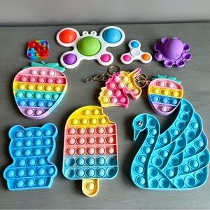 Multicolor Kids Pop It Fidget Toy Lot of 10- Rainbow Unicorn Swan Popsicle Berry